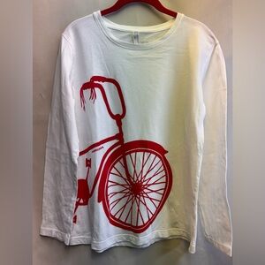 Marushka Women’s Handprinted Bike Image Long Sleeve T-Shirt Size Large Cotton